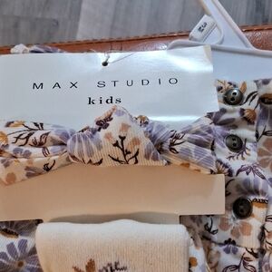 Max Studio Kids Purple and Cream Floral Hair Set-3piece,dress,socks,headband🤩🤩